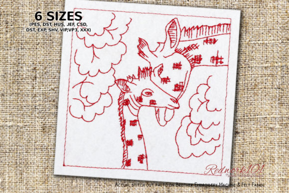 Baby Giraffe and Mother Redwork Review for Etsy Sellers
