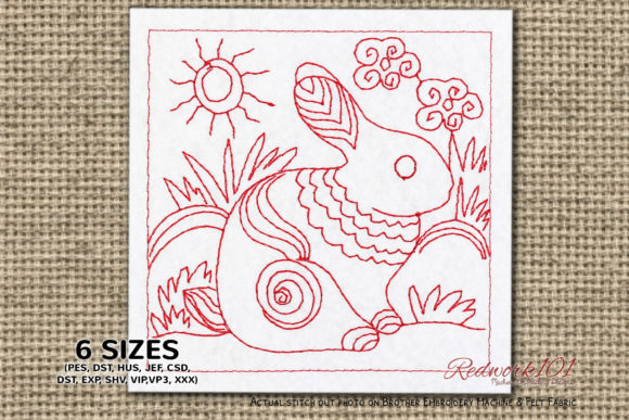 Rabbit Sitting on Meadow Redwork Review