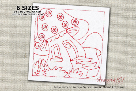 Review: Cartoon Mushroom House Redwork Design